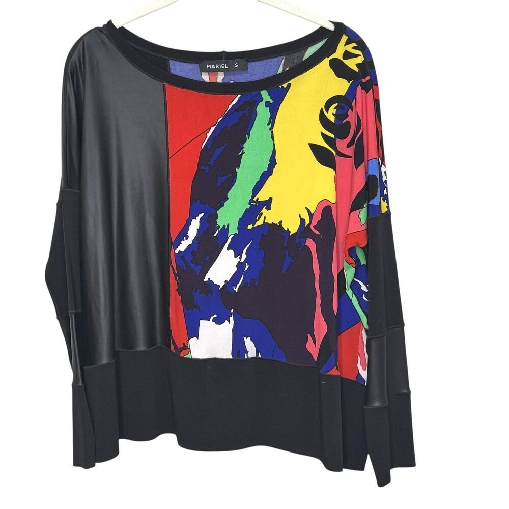 Mariel Blouse Womens Small Multicolor Abstract Artsy Tunic Dolman Sleeve